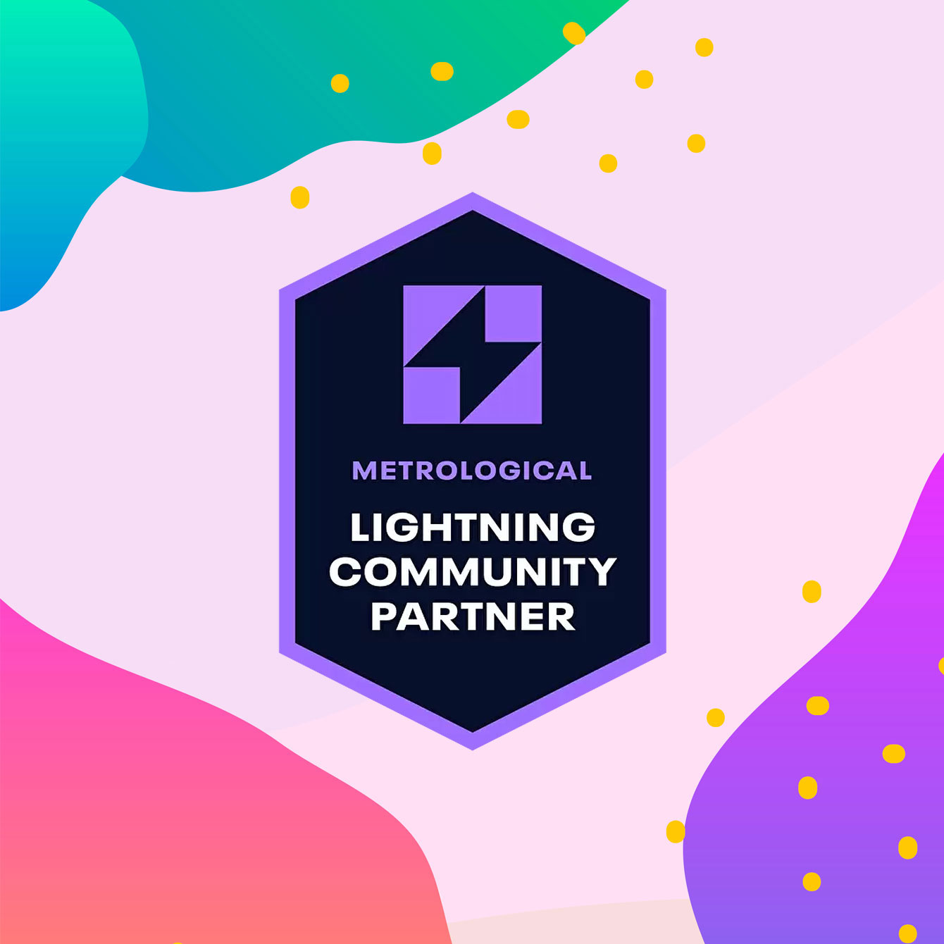 The Metrological Lightning Community Partner logo sits on top of a colorful background.